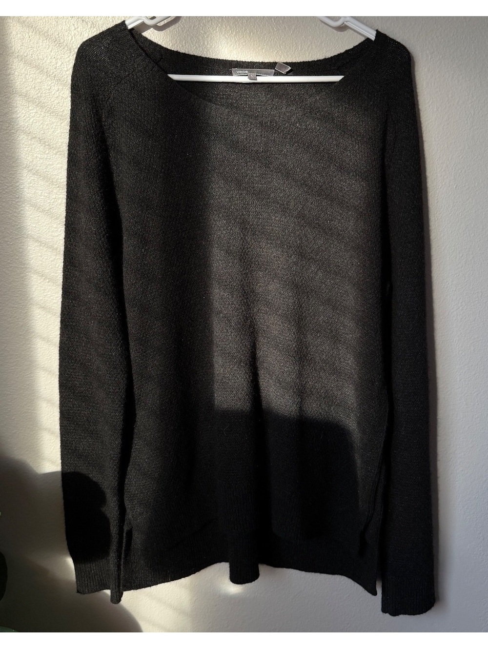 Vince Black Wool Yak Long Sleeve Sweater Buttoned Side Size L Capsule Wardrobe